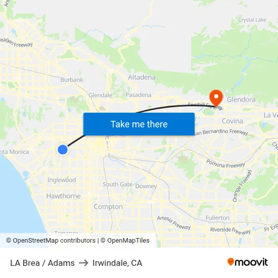 LA Brea / Adams to Irwindale, CA map