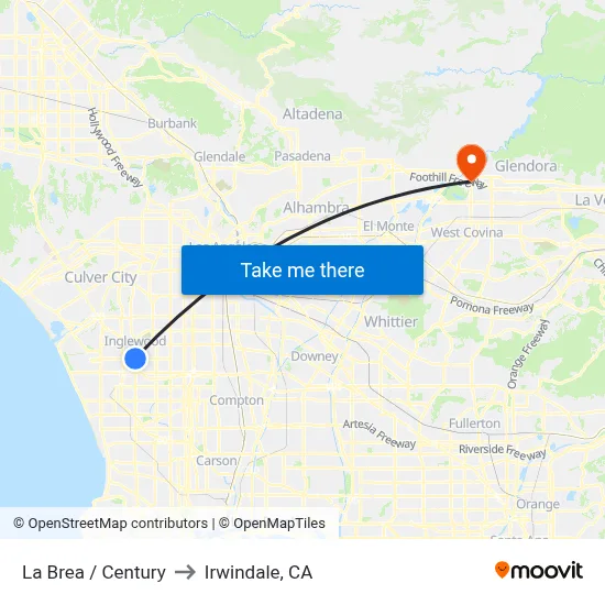 La Brea / Century to Irwindale, CA map