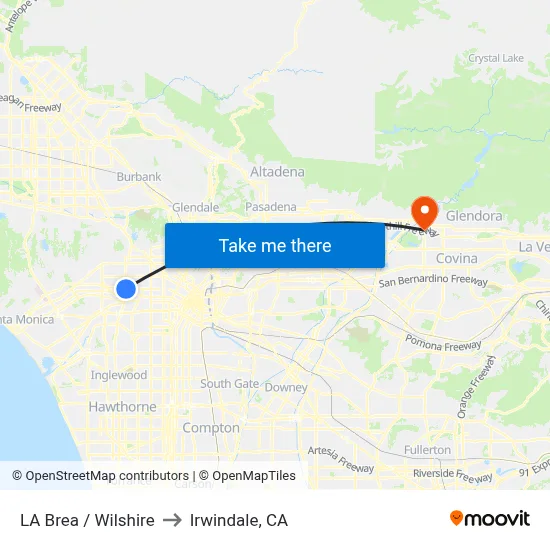 LA Brea / Wilshire to Irwindale, CA map