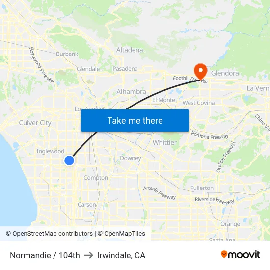 Normandie / 104th to Irwindale, CA map