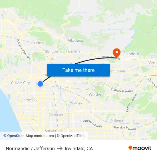 Normandie / Jefferson to Irwindale, CA map