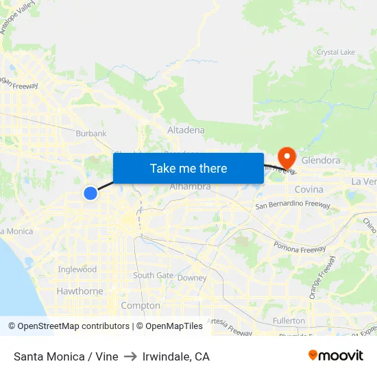 Santa Monica / Vine to Irwindale, CA map