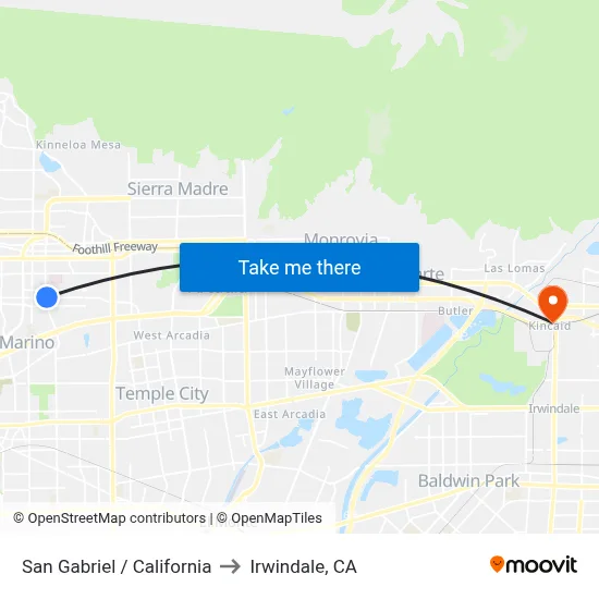 San Gabriel / California to Irwindale, CA map