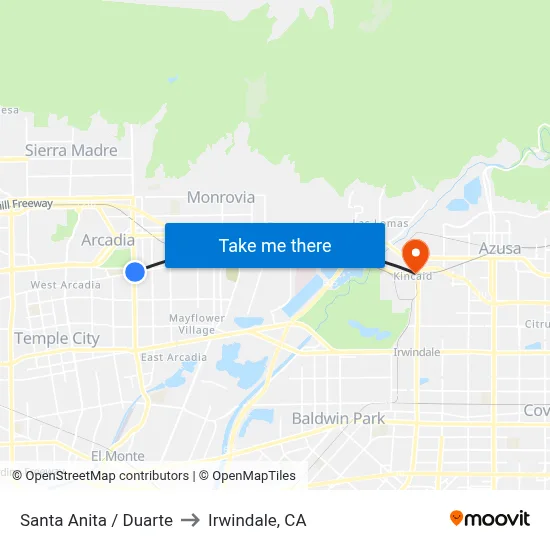 Santa Anita / Duarte to Irwindale, CA map