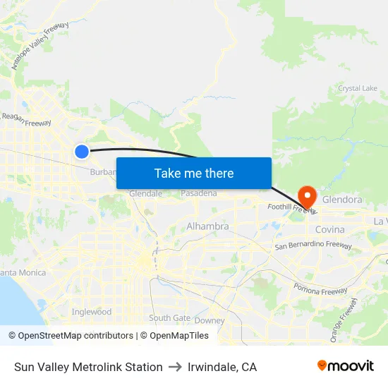 Sun Valley Metrolink Station to Irwindale, CA map