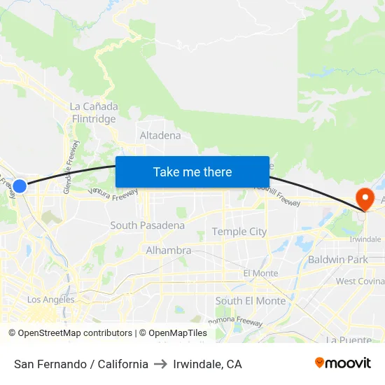 San Fernando / California to Irwindale, CA map