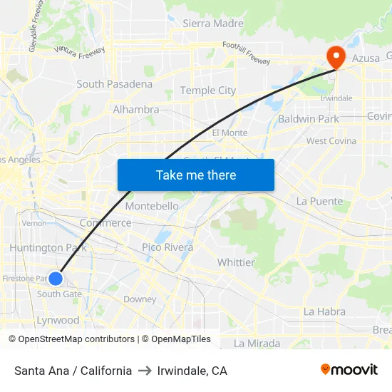 Santa Ana / California to Irwindale, CA map