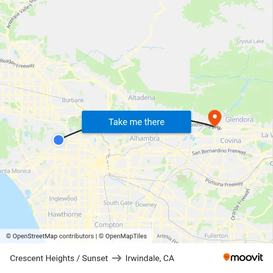 Crescent Heights / Sunset to Irwindale, CA map