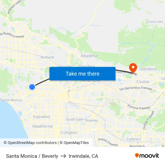 Santa Monica / Beverly to Irwindale, CA map