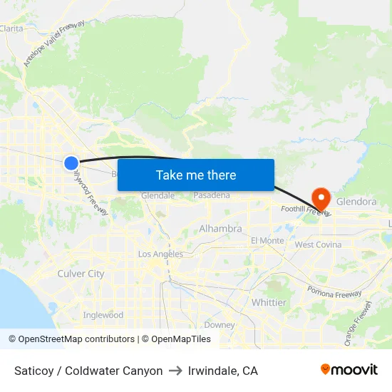Saticoy / Coldwater Canyon to Irwindale, CA map