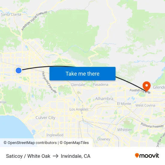 Saticoy / White Oak to Irwindale, CA map
