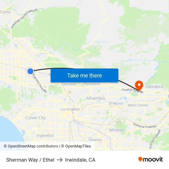 Sherman Way / Ethel to Irwindale, CA map