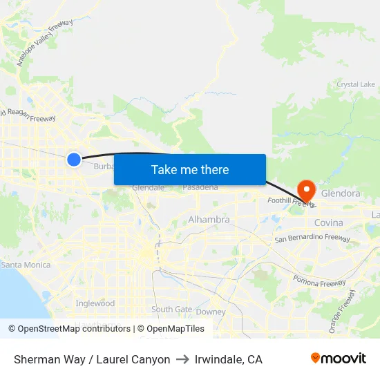 Sherman Way / Laurel Canyon to Irwindale, CA map