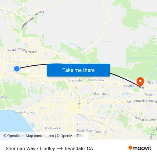 Sherman Way / Lindley to Irwindale, CA map