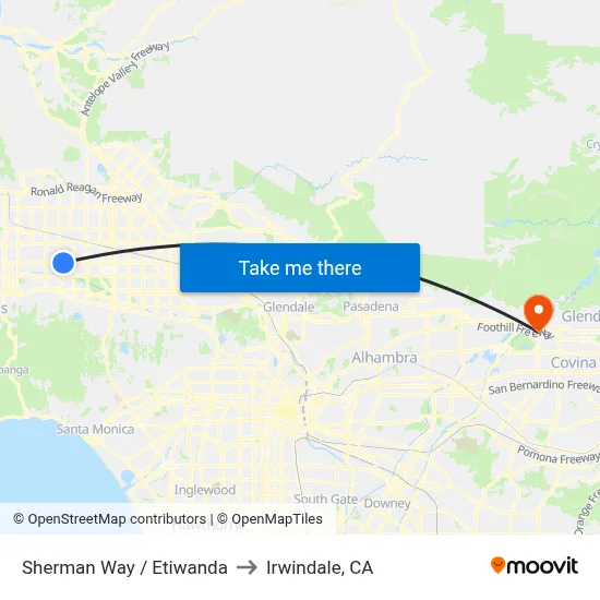 Sherman Way / Etiwanda to Irwindale, CA map