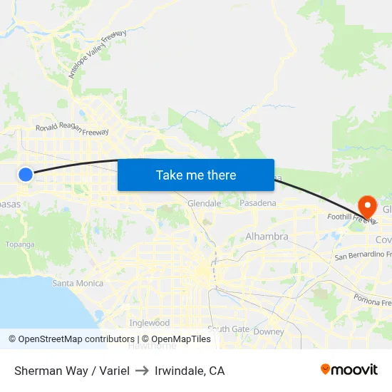 Sherman Way / Variel to Irwindale, CA map