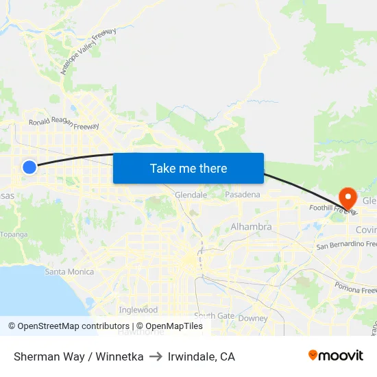 Sherman Way / Winnetka to Irwindale, CA map