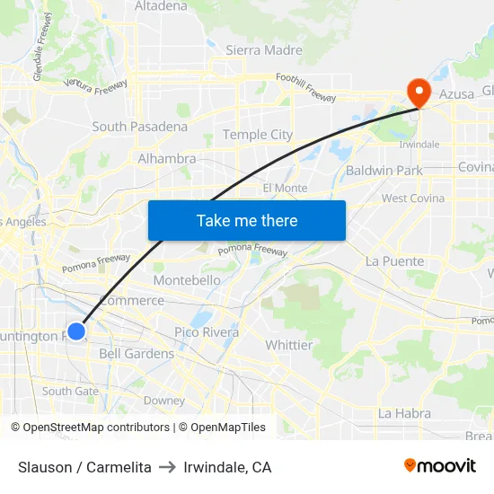 Slauson / Carmelita to Irwindale, CA map