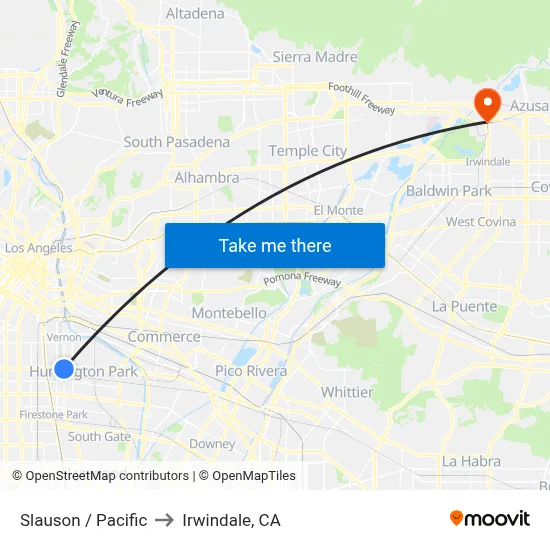 Slauson / Pacific to Irwindale, CA map