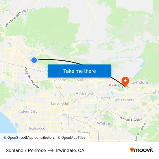 Sunland / Penrose to Irwindale, CA map