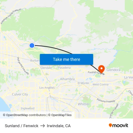 Sunland / Fenwick to Irwindale, CA map