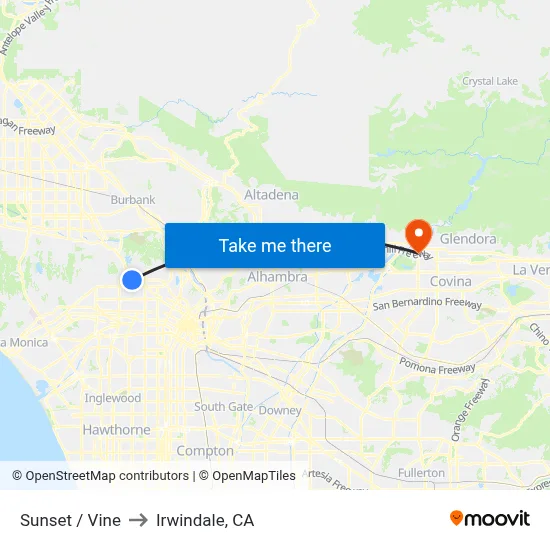 Sunset / Vine to Irwindale, CA map