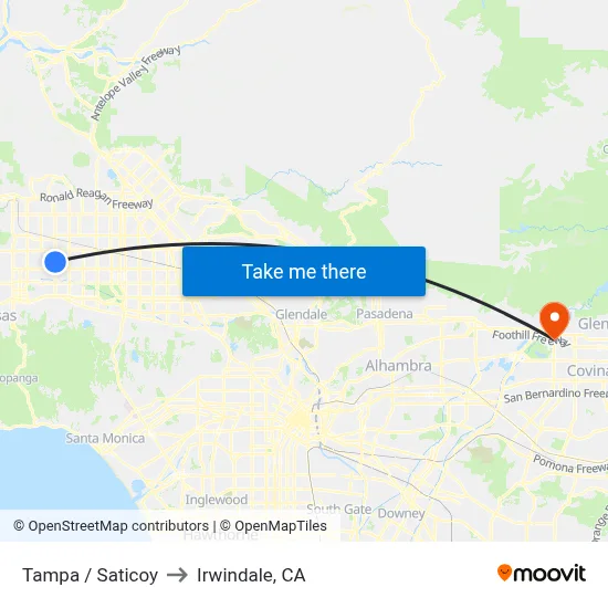 Tampa / Saticoy to Irwindale, CA map