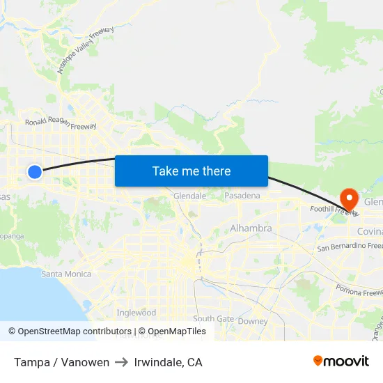 Tampa / Vanowen to Irwindale, CA map