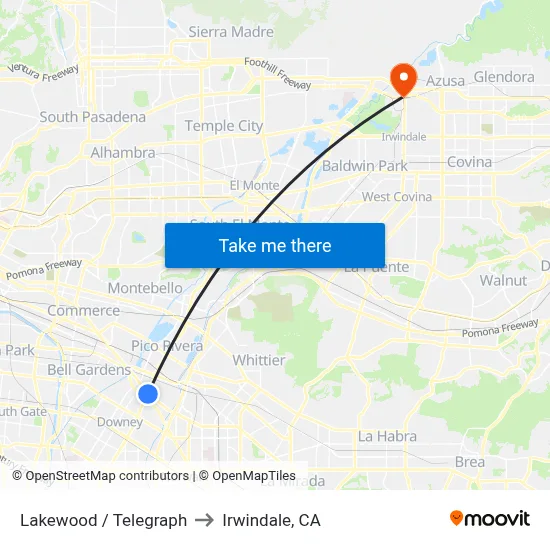 Lakewood / Telegraph to Irwindale, CA map