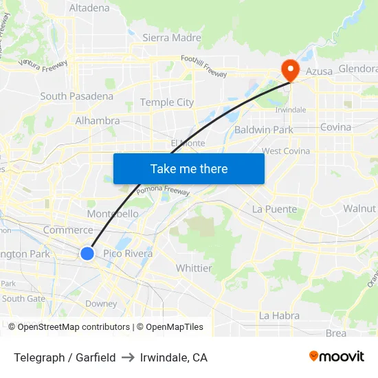 Telegraph / Garfield to Irwindale, CA map