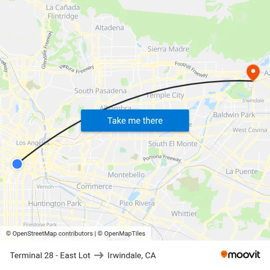 Terminal 28 - East Lot to Irwindale, CA map