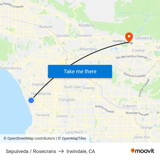 Sepulveda / Rosecrans to Irwindale, CA map