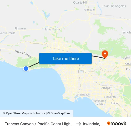 Trancas Canyon / Pacific Coast Highway to Irwindale, CA map