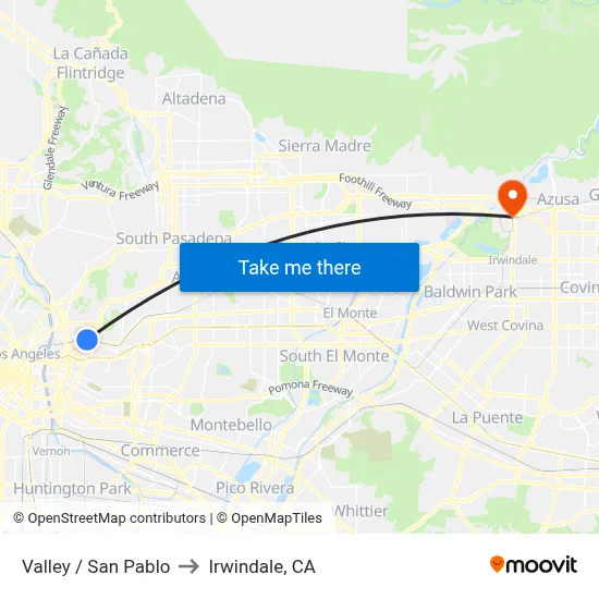 Valley / San Pablo to Irwindale, CA map