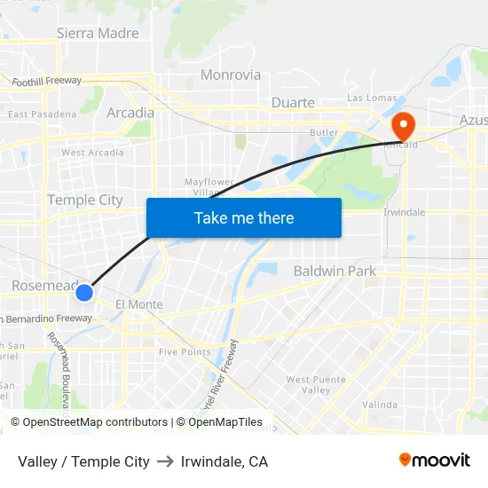Valley / Temple City to Irwindale, CA map