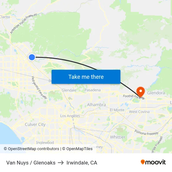 Van Nuys / Glenoaks to Irwindale, CA map