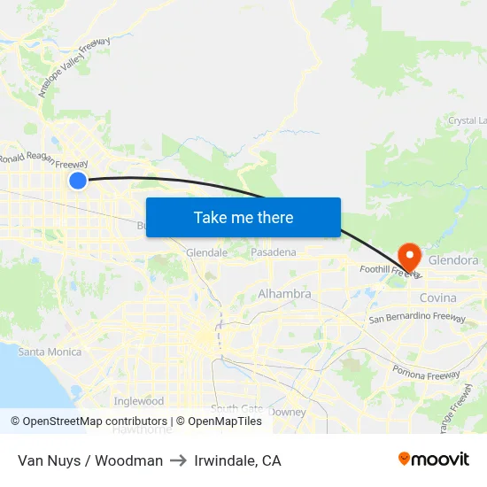 Van Nuys / Woodman to Irwindale, CA map