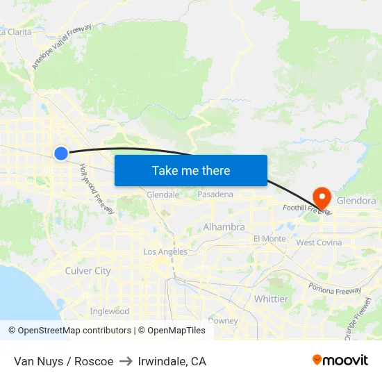 Van Nuys / Roscoe to Irwindale, CA map