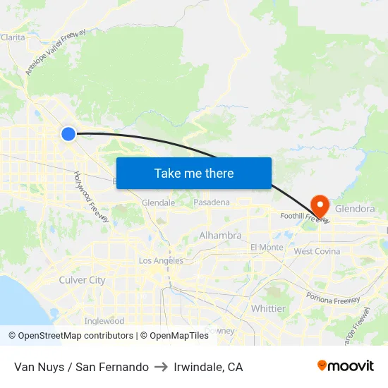 Van Nuys / San Fernando to Irwindale, CA map