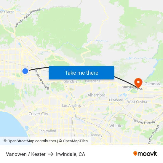 Vanowen / Kester to Irwindale, CA map