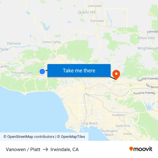 Vanowen / Platt to Irwindale, CA map