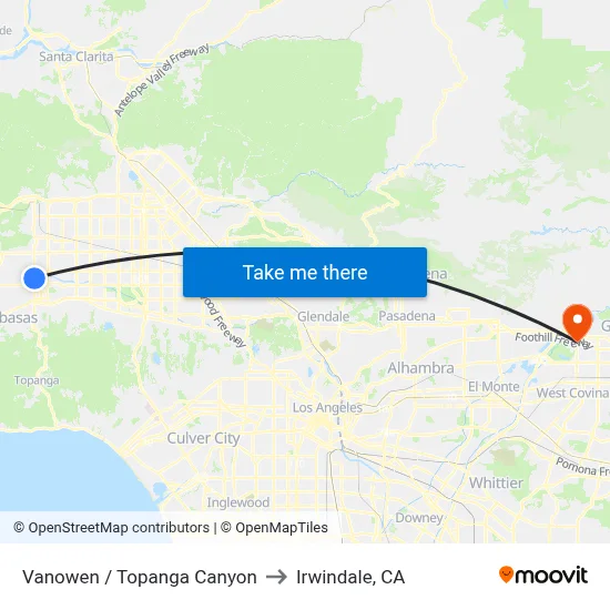 Vanowen / Topanga Canyon to Irwindale, CA map