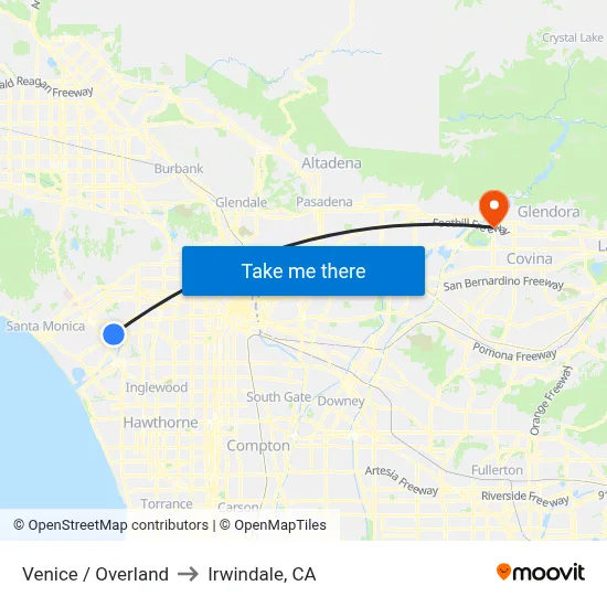 Venice / Overland to Irwindale, CA map