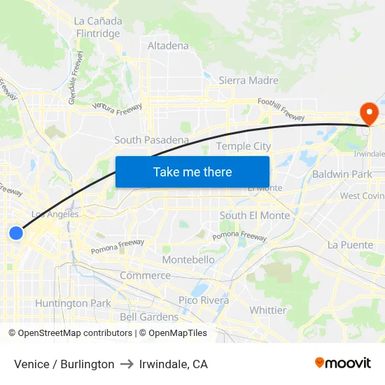 Venice / Burlington to Irwindale, CA map