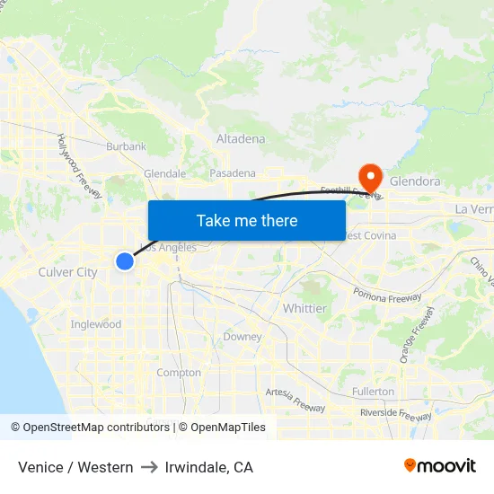 Venice / Western to Irwindale, CA map