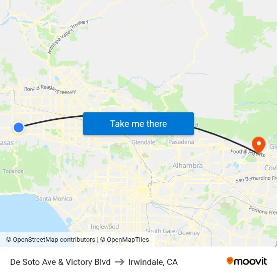 De Soto Ave & Victory Blvd to Irwindale, CA map