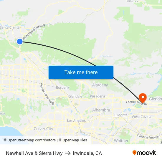 Newhall Ave & Sierra Hwy to Irwindale, CA map