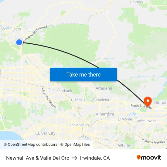 Newhall Ave & Valle Del Oro to Irwindale, CA map