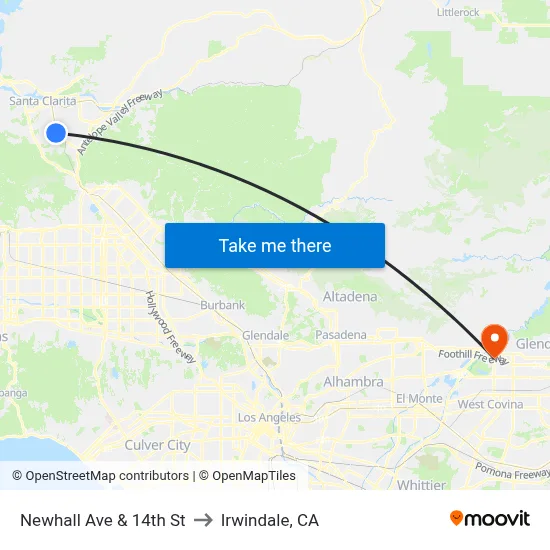 Newhall Ave & 14th St to Irwindale, CA map