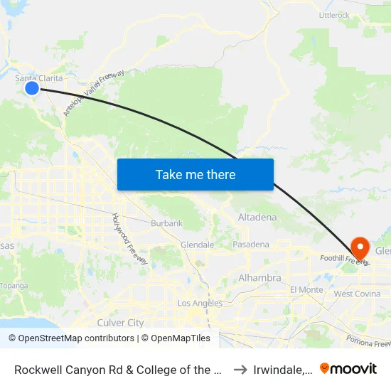 Rockwell Canyon Rd & College of the Canyons to Irwindale, CA map